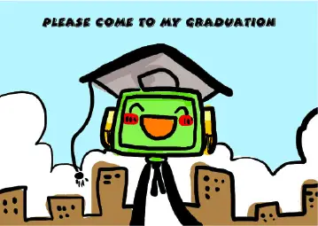 Graduation Party Invitation with Robot Wearing Mortarboard