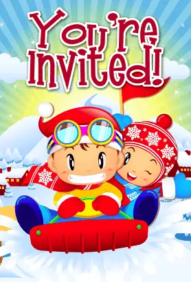 Kids on Sled Invitation