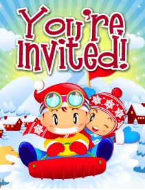 Kids on Sled Small Invitation