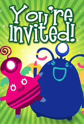 Pink and Blue Aliens Invitation
