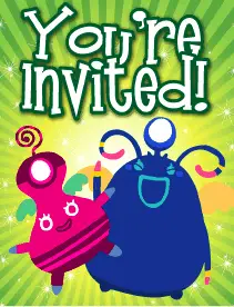 Pink and Blue Aliens Small Invitation