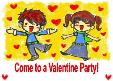 Valentine Party Invitation with Boy and Girl Dancing with Hearts