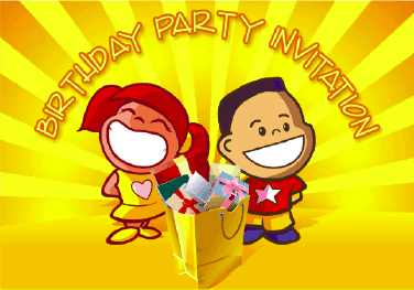 Birthday Party Invitation with Boy and Girl Grinning