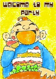 Birthday Party Invitation with Man Eating Cake (small)
