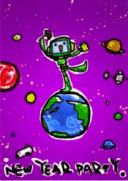 New Year Party Invitation with Robot standing on the Earth (small)