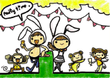 Adult Party Invitation with Drinks and Bunny Costumes