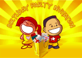 Birthday Party Invitation with Boy and Girl Grinning