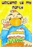 Birthday Party Invitation with Man Eating Cake