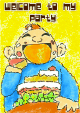 Birthday Party Invitation with Man Eating Cake (small)