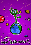 New Year Party Invitation with Robot standing on the Earth